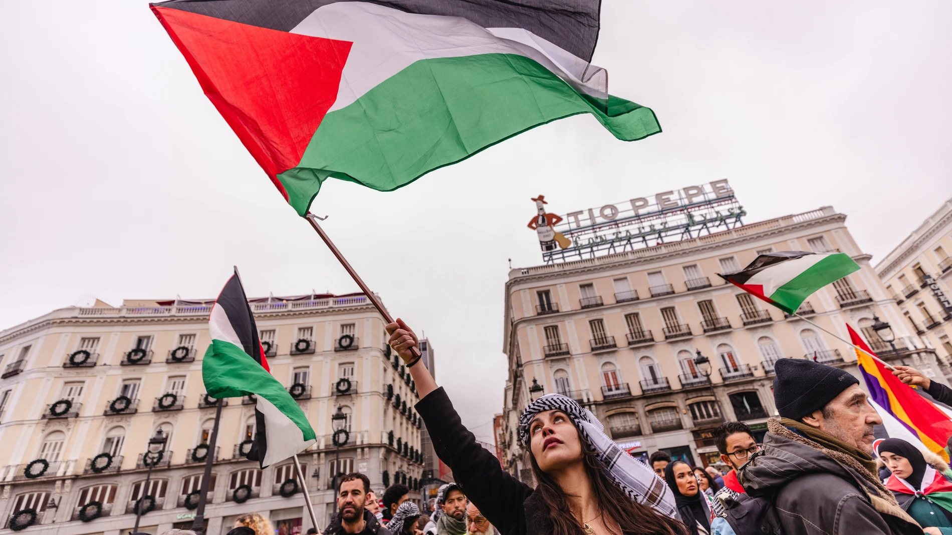 Manifestación en defensa de Palestina en la Plaza Mayor de Madrid