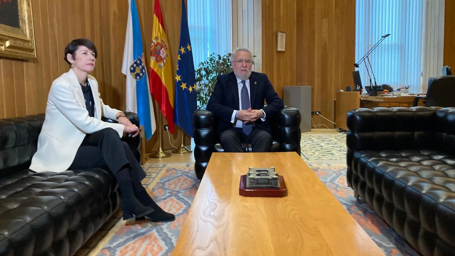 Ana Pontón (BNG) en el despacho de Miguel Santalices durante la ronda de consultas. EUROPA PRESS 02/04/2024