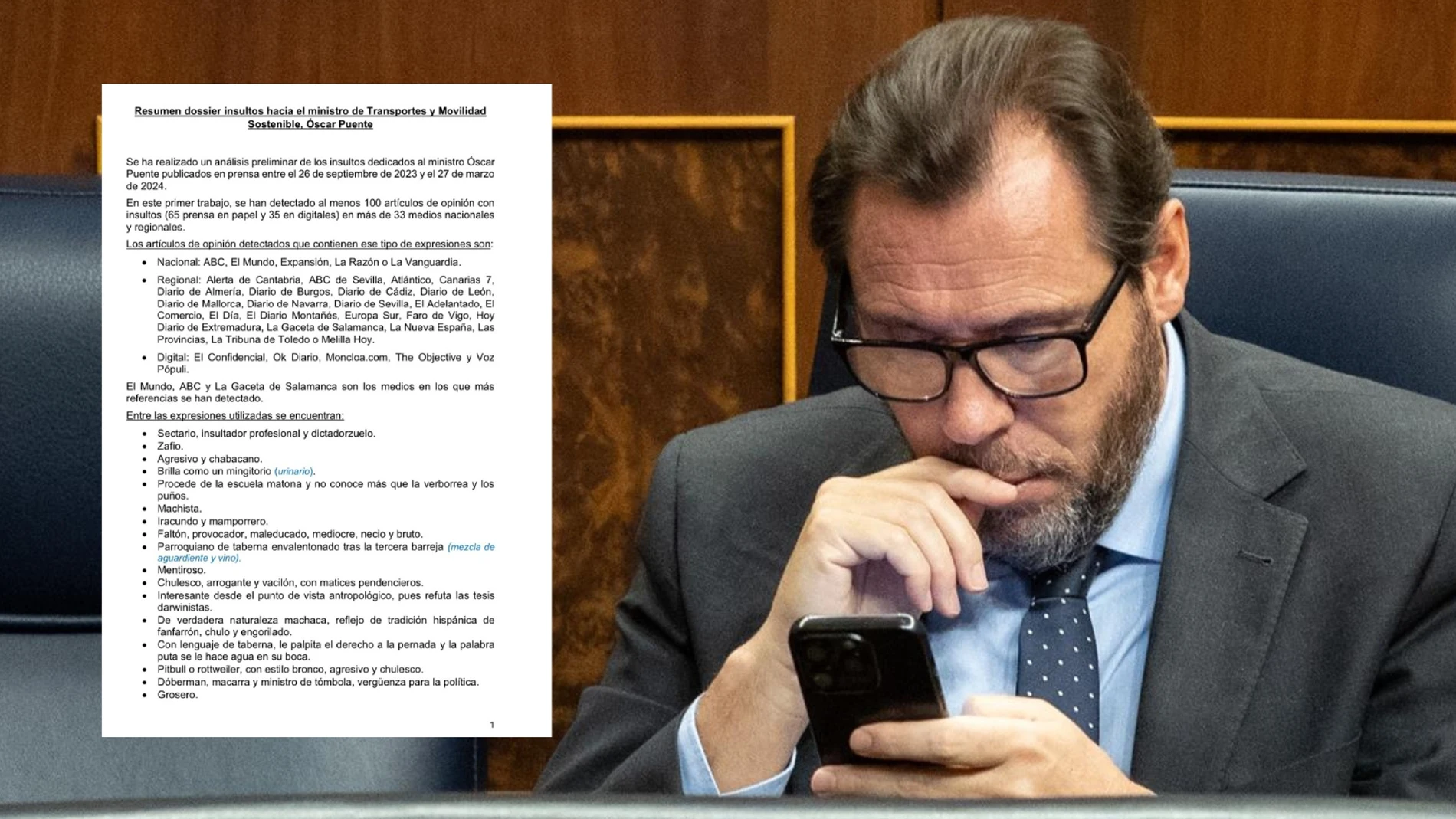 Resumen dossier insultos hacia el ministro de Transportes y Movilidad Sostenible, Óscar Puente