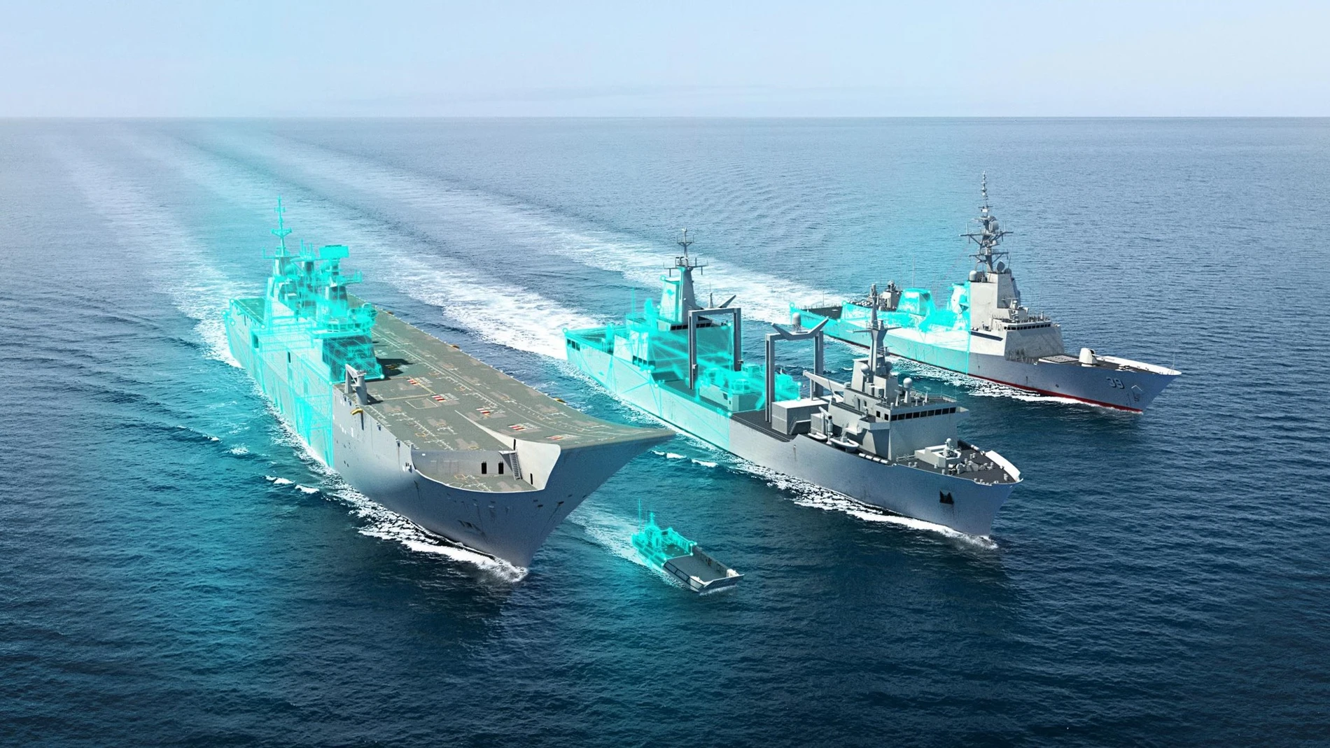 Portahelicópteros LHD, LLC, buque de aprovisionamiento en combate y destructor australianos de Navantia. Imagen. Navantia
