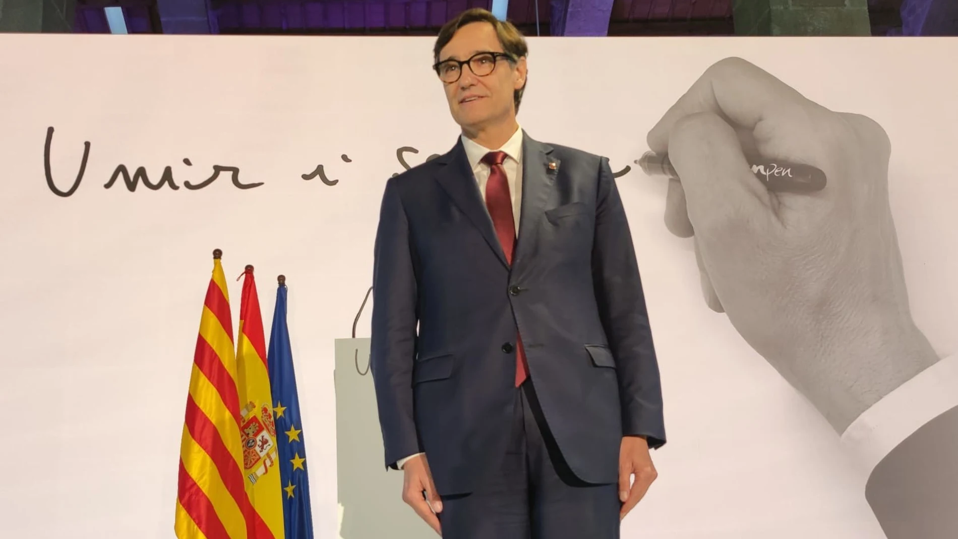 El candidato del PSC a la Presidencia de la Generalitat, Salvador Illa, en la conferencia 'Unir i servir' EUROPA PRESS 11/04/2024