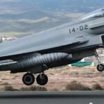 Un ejemplar de los Eurofighter de Albacete que ha viajado hasta Rumanía