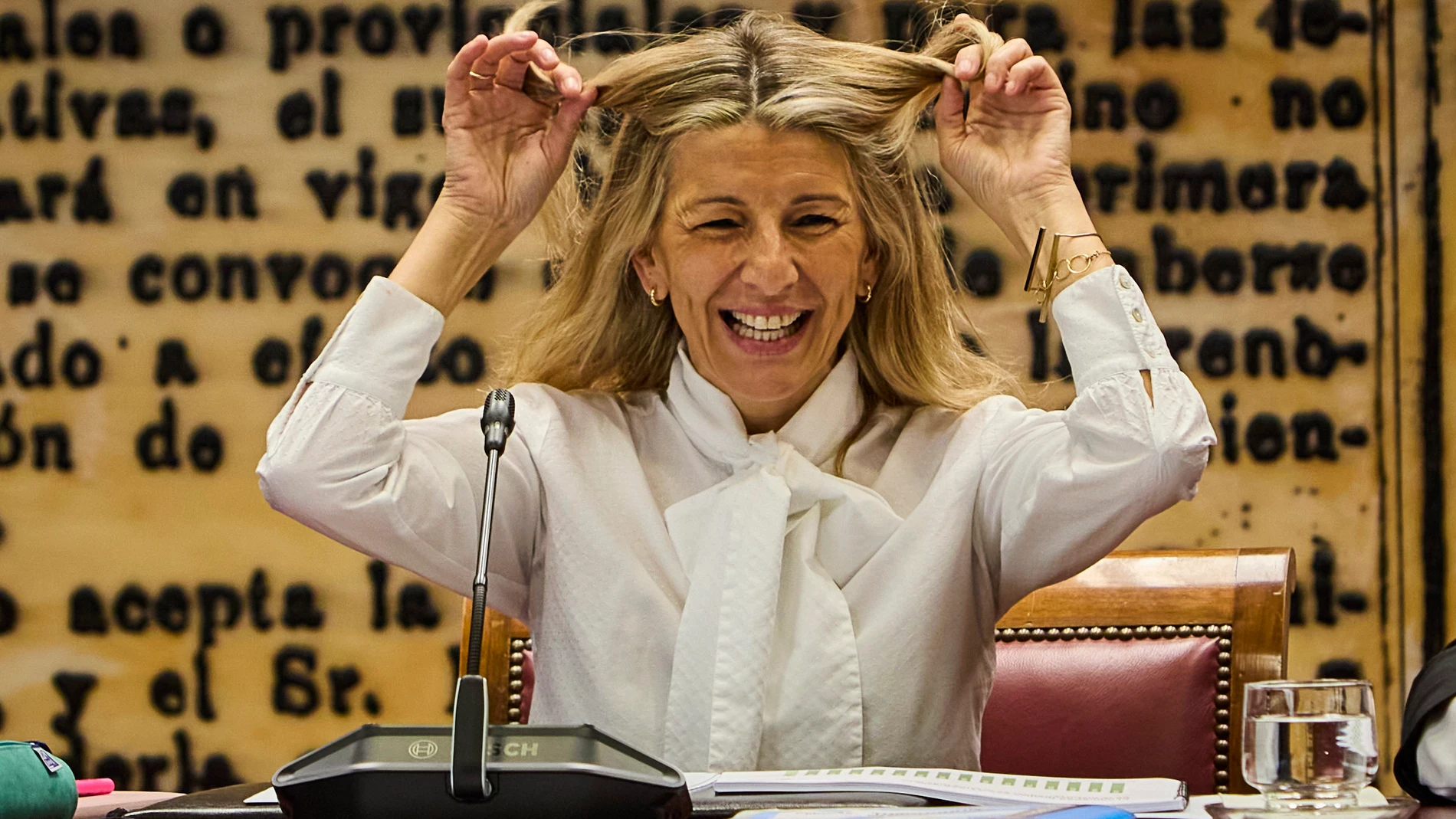 Yolanda Díaz, Vicepresidenta segunda y Ministra de Trabajo y Economía Social, comparece en la Comisión de Trabajo y Economía Social del Senado para informar sobre las líneas generales de la política de su Departamento. © Alberto R. Roldán / Diario La Razón. 12 04 2024