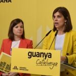 La vicesecretaria de Acción Política y Sectorial de ERC, Sara Bailac, y la secretaria general adjunta de ERC, Marta Vilalta, presentan el programa electoral para las elecciones catalanas del 12 de mayo en una rueda de prensa.