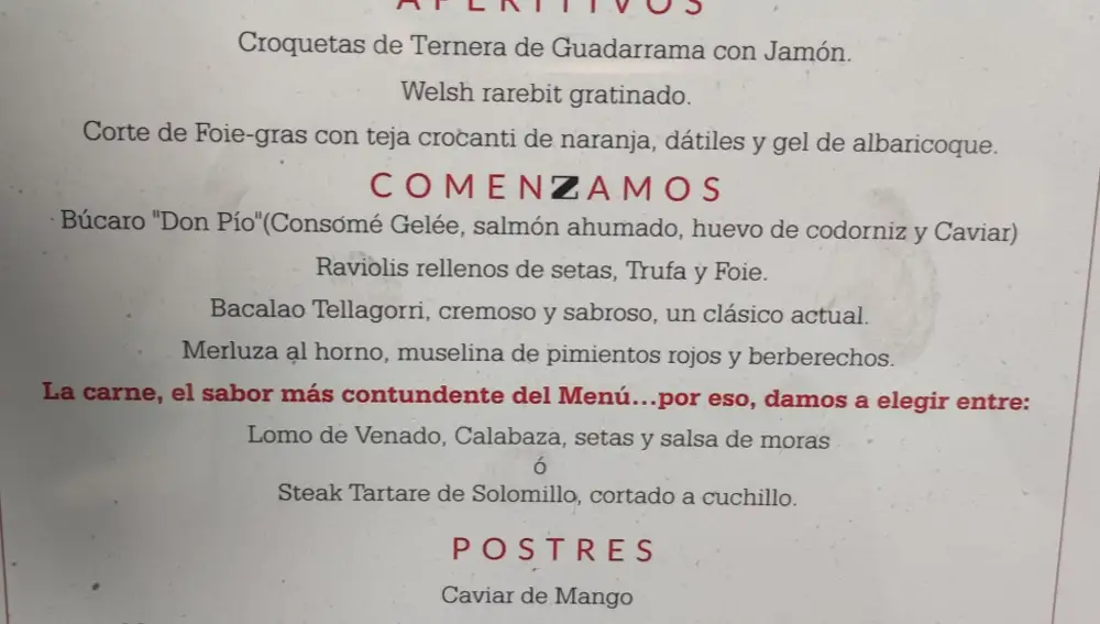 Menú comida de directivas