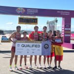 Miguel Ángel López, María Pérez, Álvaro Martín, Alberto Amezcua, Cristina Montesinos y Laura García-Caro formaron las tres parejas de relevos en el Campeonato del Mundo de Marcha 