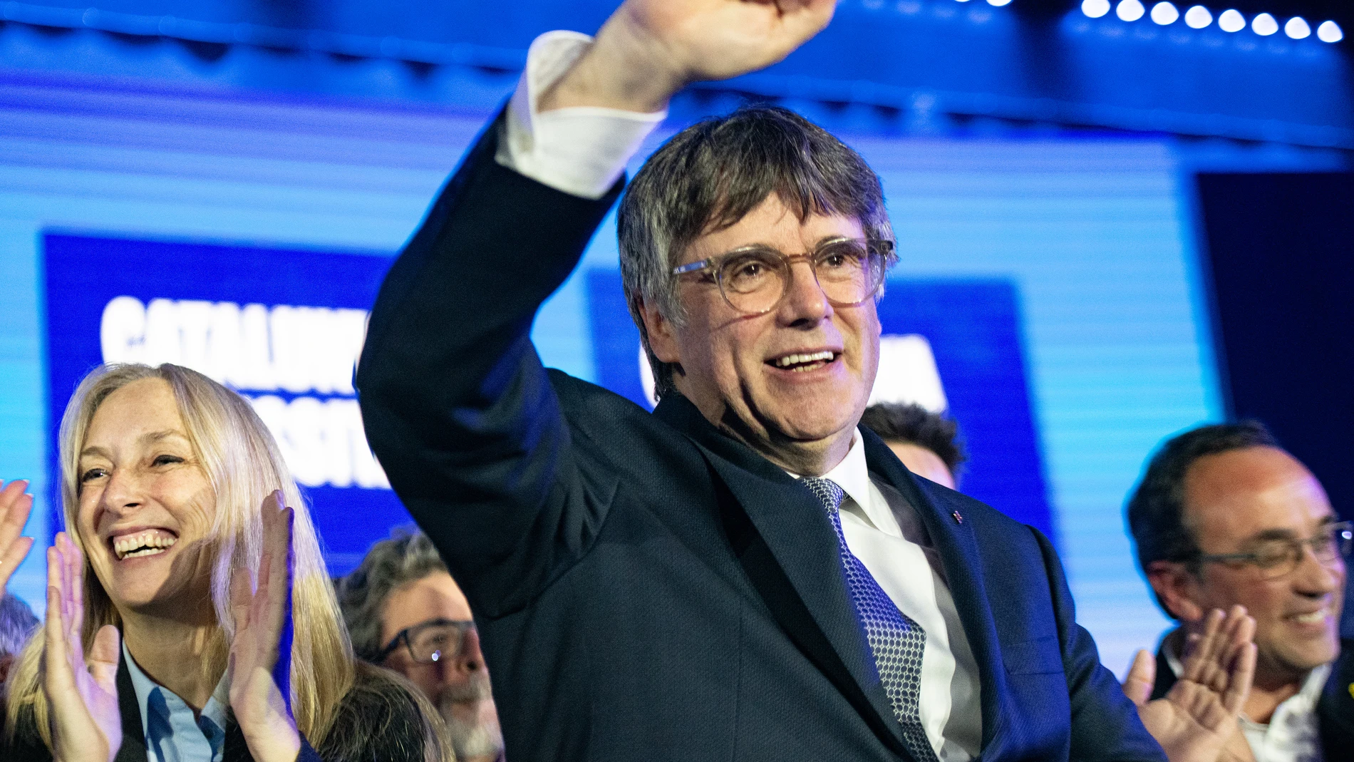 El expresidente de la Generalitat y candidato de Junts a las elecciones catalanas, Carles Puigdemont, interviene durante el acto de Junts de inicio de campaña, en Jean Carrere Space, a 25 de abril de 2024, en Argelès (Francia). Este acto marca el inicio de la campaña para las elecciones del próximo 12 de mayo de la candidatura de Junts+Puigdemont. El president de la Generalitat en funciones convocó el pasado 13 de marzo elecciones anticipadas en Catalunya, después de que el Parlament rechazar...