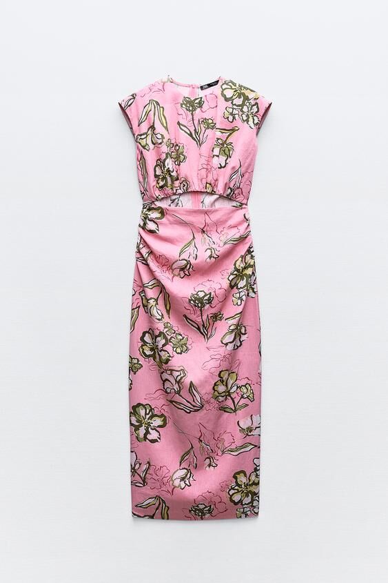 Vestido de lino con estampado floral y cut-out.