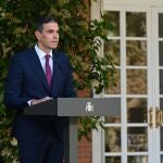 Pedro Sánchez durante su comparecencia el pasado lunes en la escalinata de La Moncloa