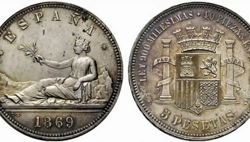Moneda de 5 pesetas de 1869