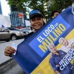 Supporters of Panama's presidential candidate for the Realizando Metas party, Jose Raul Mulino, attend a campaing rally in Panama City.