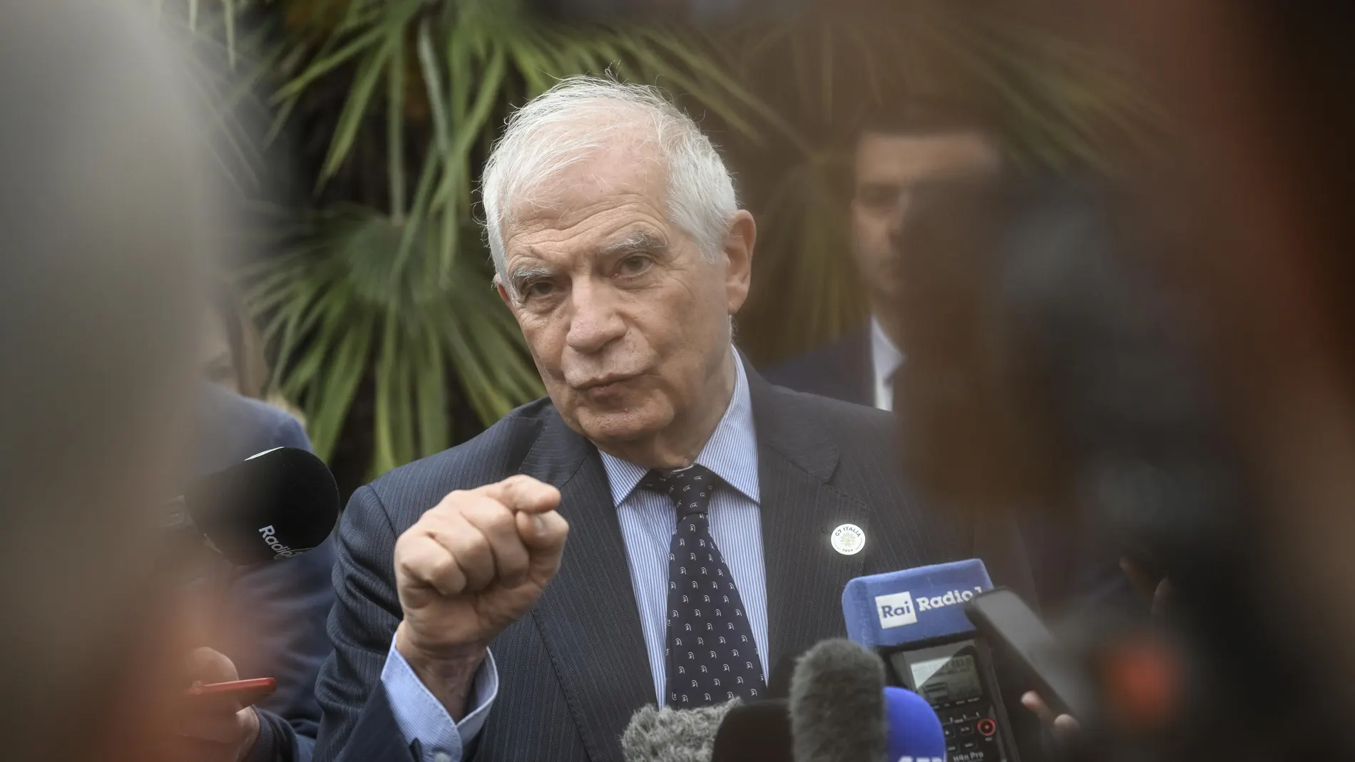 April 18, 2024, Capri: Il capo della diplomazia europea, Josep Borrell in conferenza stampa a Capri dove e' in corso il G7 dei MInistri delgi esteri, 18 aprile 2024...EU High Representative for Foreign Policy Josep Borrell meets journalists during the G7 Foreign Ministers' Meeting, Capri, Italy, 18 April 2024..ANSA / CIRO FUSCO 18/04/2024