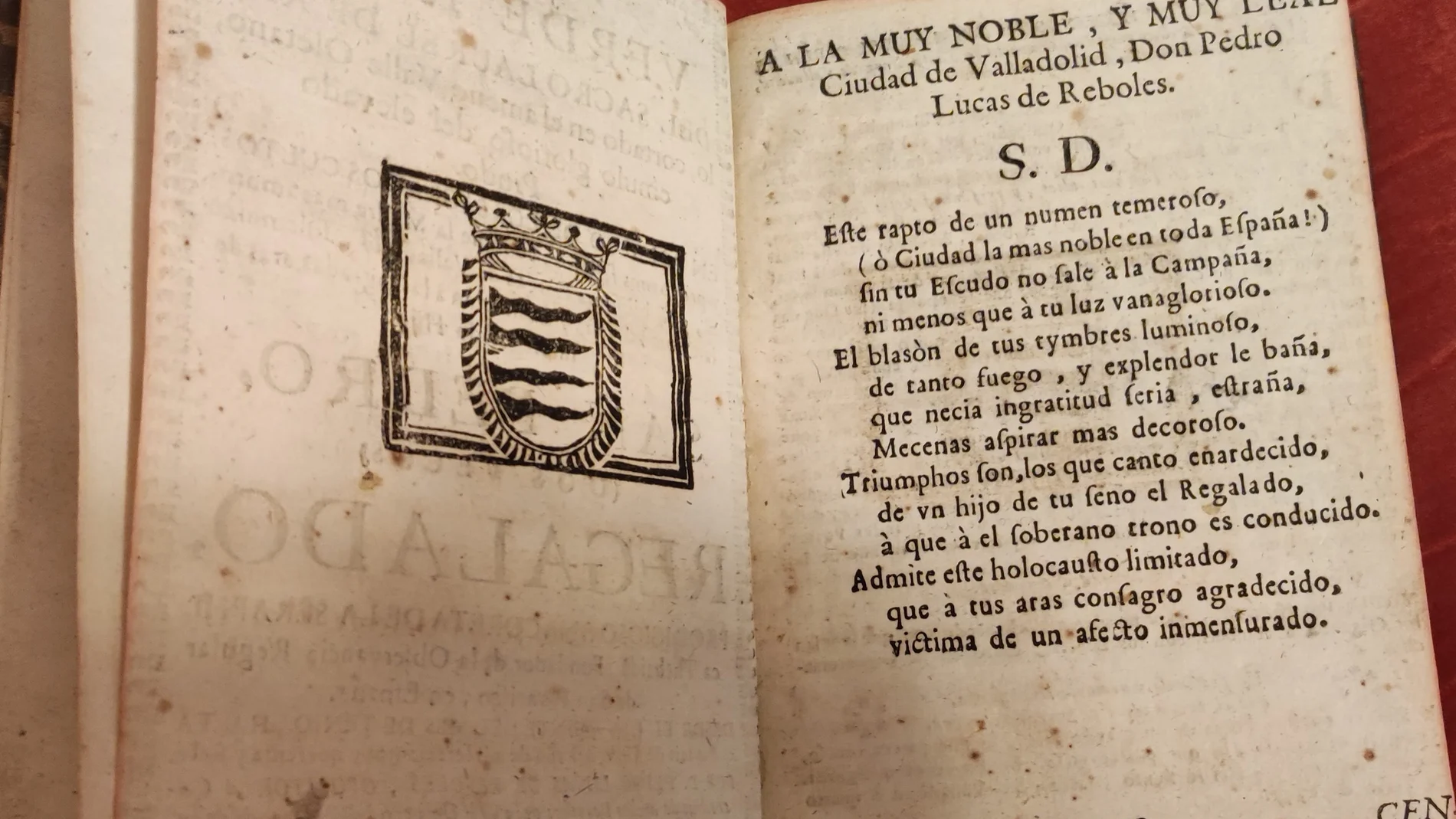 Primera página del libro de poemas publicado en 1747 por el abogado de la Real Chancillería de Valladolid, Pedro Lucas de Reboles, en honor a San Pedro Regalado