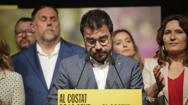 Catalonia's regional President and candidate for pro-independence ERC (Republican Left of Catalonia) makes a statement after the announcement of the final results of the elections to Catalonia's regional parliament in Barcelona, Sunday May 12, 2024.