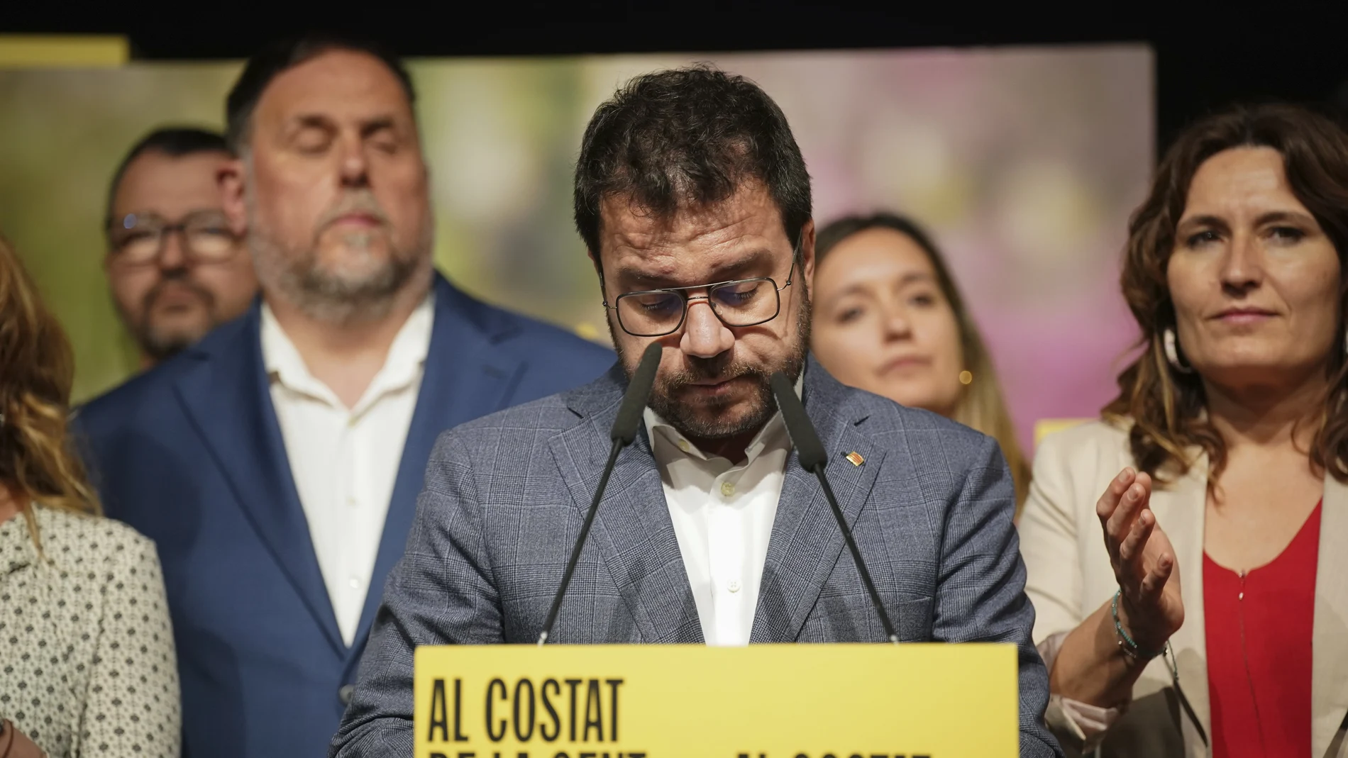 Catalonia's regional President and candidate for pro-independence ERC (Republican Left of Catalonia) makes a statement after the announcement of the final results of the elections to Catalonia's regional parliament in Barcelona, Sunday May 12, 2024.