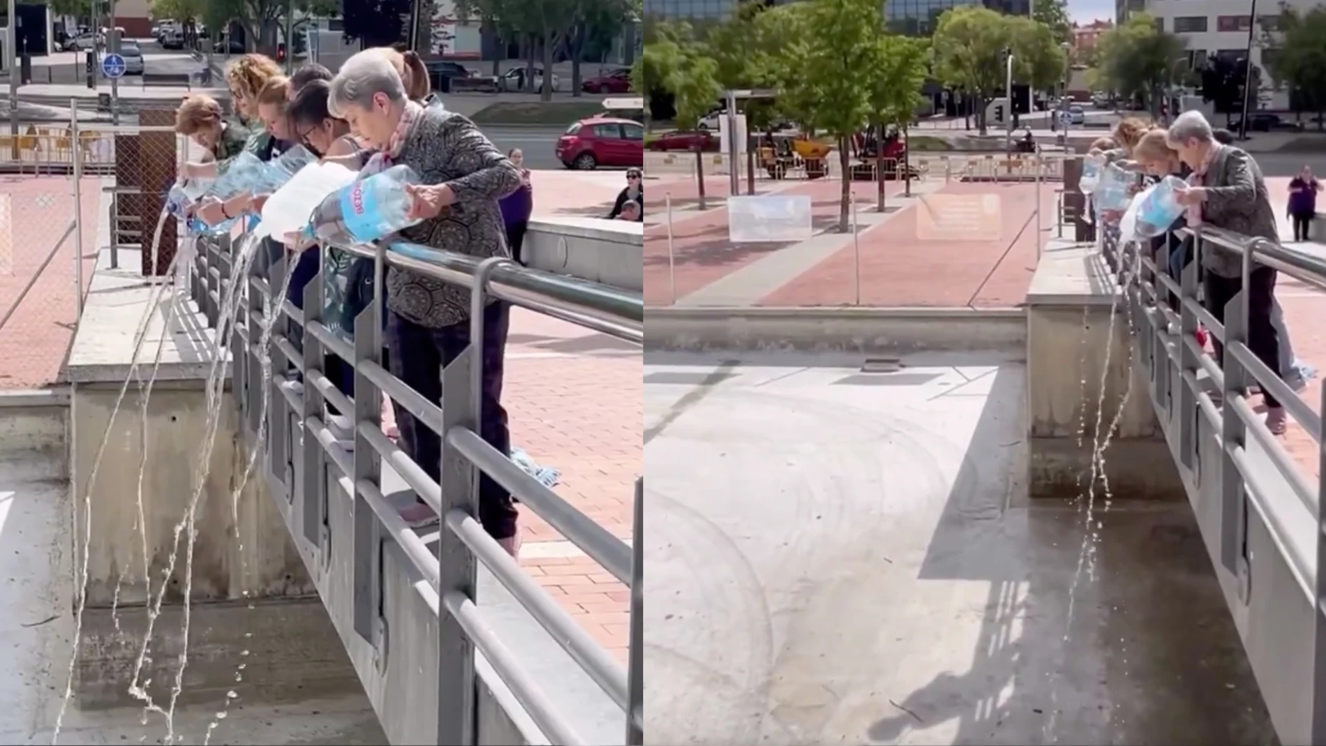 Vecinas de Sabadell vierten garrafas de agua como protesta