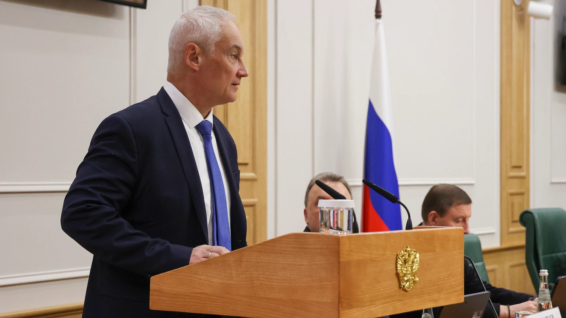 Moscow (Russian Federation), 13/05/2024.- A handout photo made available by the Russian Federation Council press service shows candidate for Russian Defence Minister, Andrei Belousov attending a meeting of the Federation Council's Committee on Defence and Security at the Federation Council, the upper house of parliament, in Moscow, Russia, 13 May 2024. Russian President Putin has proposed the appointment of Andrei Belousov as new Minister of Defense, Russia's upper house of parliament announc...