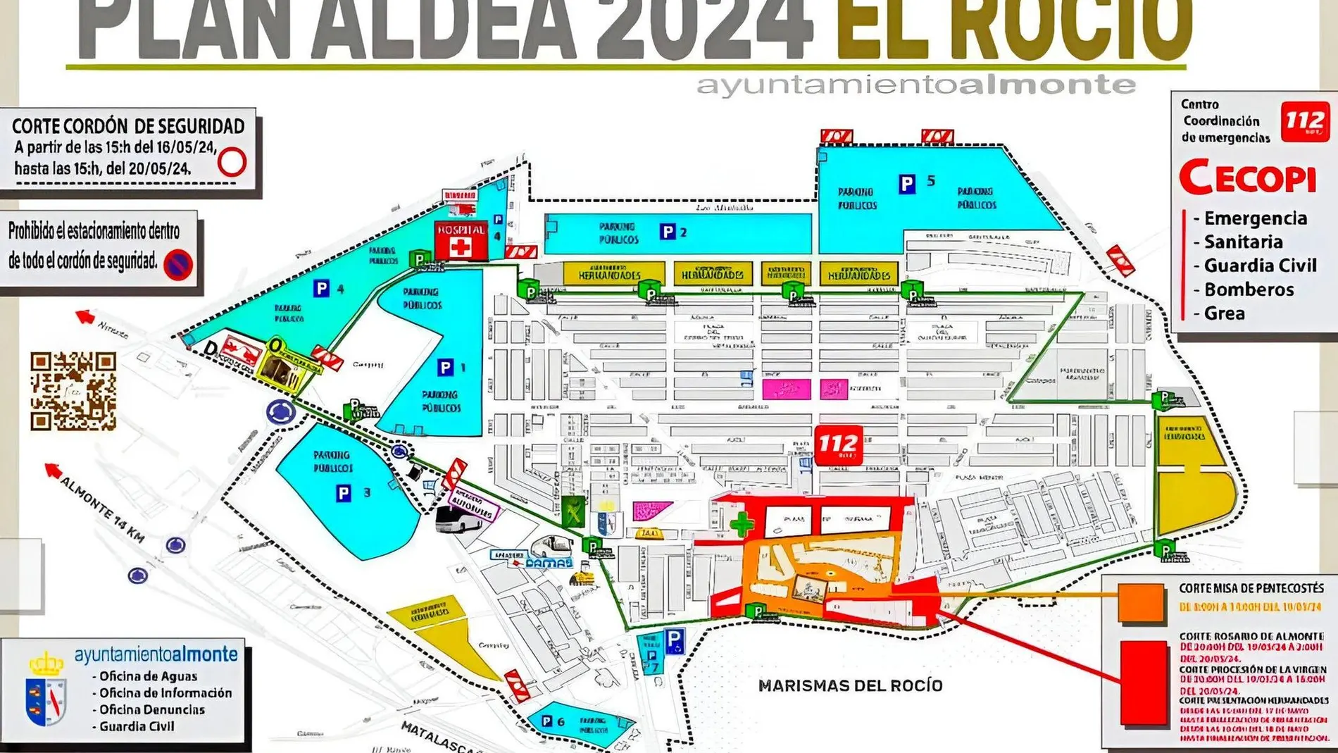 Los diferentes puntos para aparcar en la Aldea del Rocío