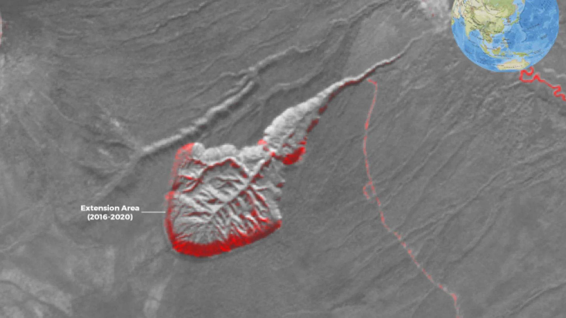 Imagen de Copernicus del cráter Batagaika, más conocido como "la puerta de entrada al inframundo"