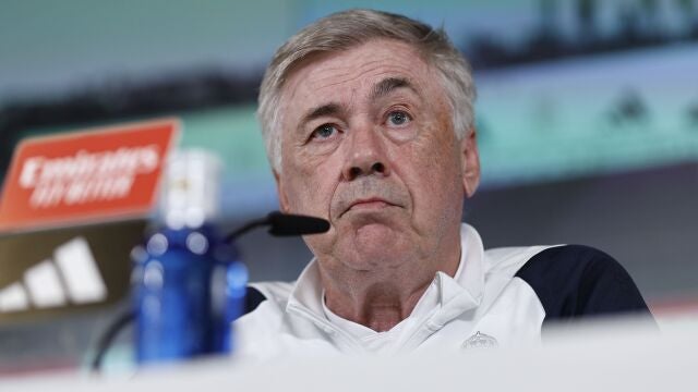 Carlo Ancelotti, en rueda de prensa en Valdebebas