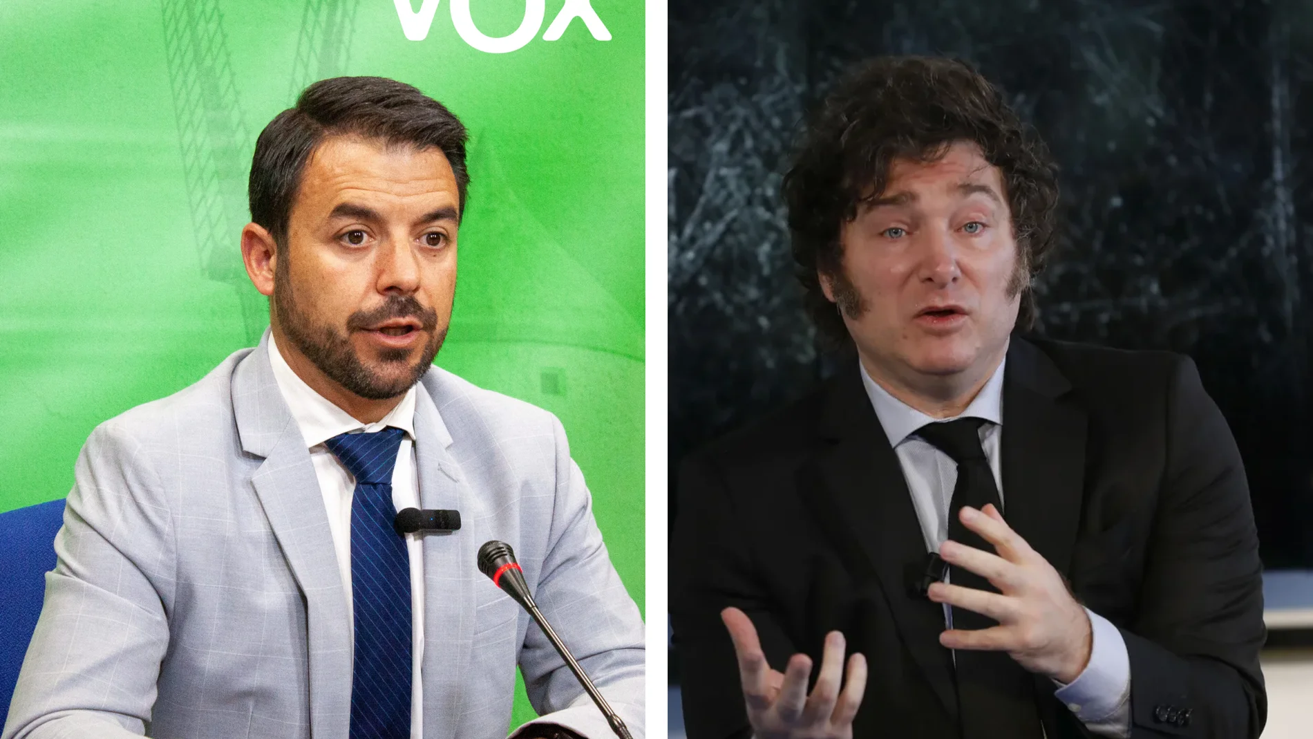 El portavoz de Vox en las Cortes de Castilla-La Mancha, Iván Sánchez y el presidente de Argentina, Javier Milei