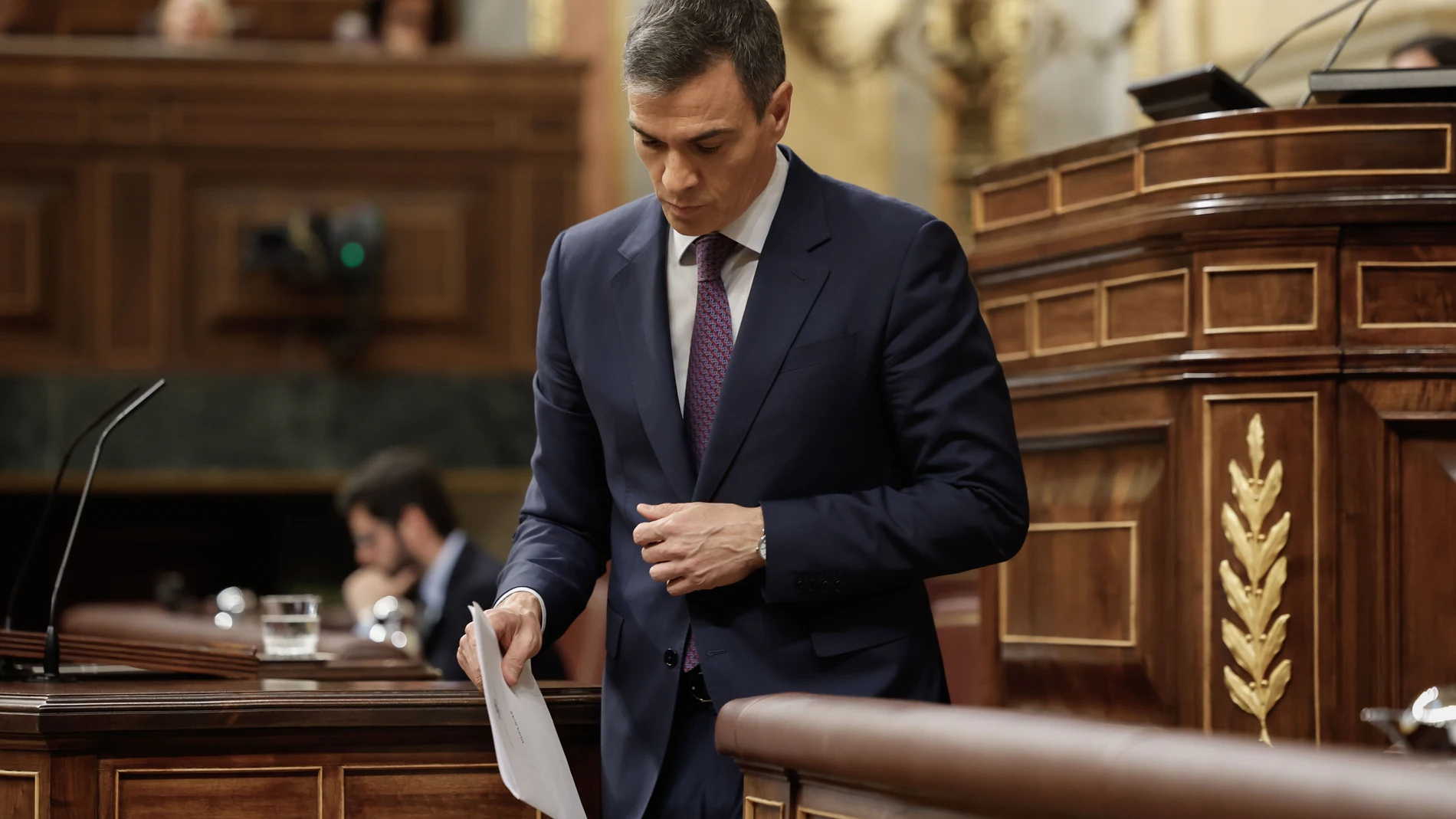 MADRID, 22/05/2024.- El presidente del Gobierno, Pedro Sánchez, interviene durante el pleno del Congreso de los Diputados celebrado este miércoles. EFE/Mariscal