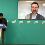 El cabeza de lista de Junts i Lliures per Europa, Toni Comín, con el número tres de la candidatura, Aleix Sarri