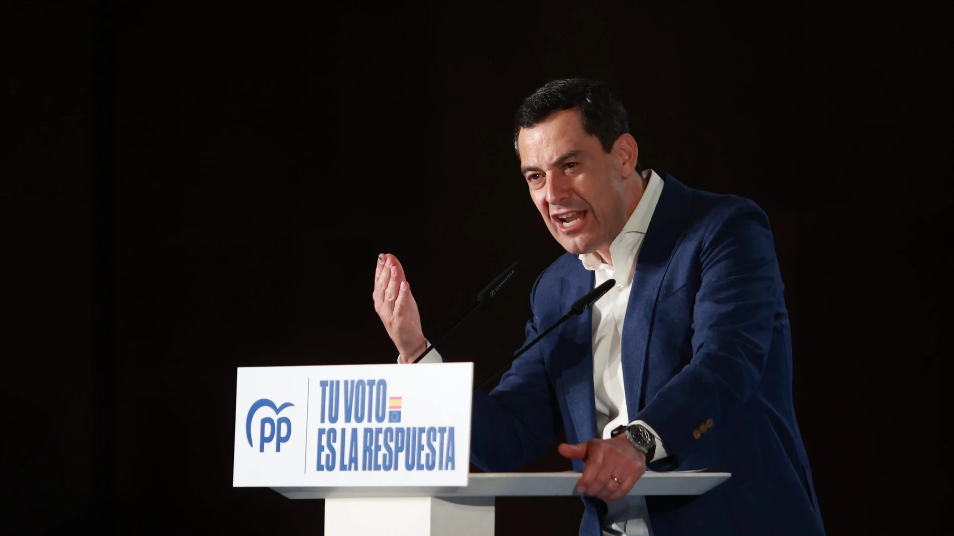 El presidente del PP andaluz y de la Junta, Juanma Moreno, este viernes, ante la Junta Directiva Autonómica del PP de Andalucía, en Sevilla ROCÍO RUZ-EUROPA PRESS 24/05/2024