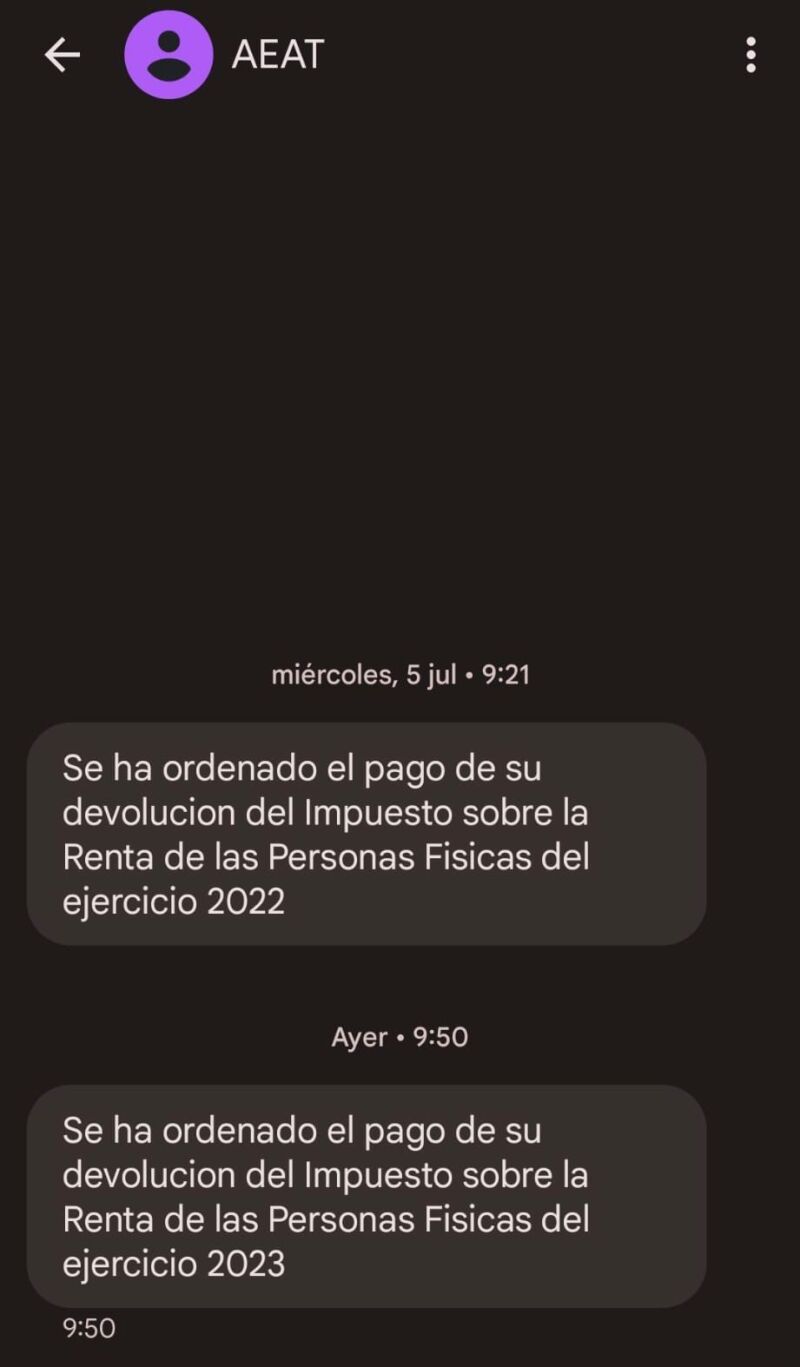 SMS de la Agencia Tributaria