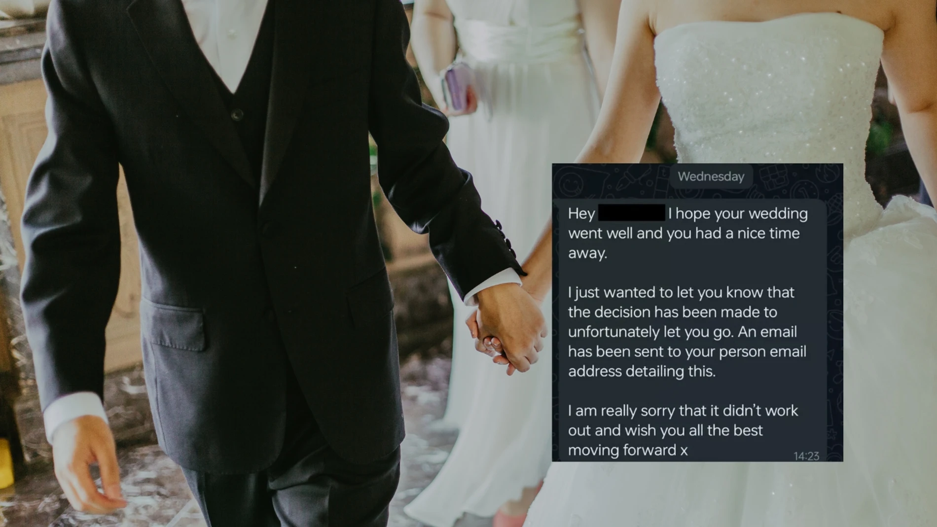 Una mujer es despedida por WhatsApp el día de su boda