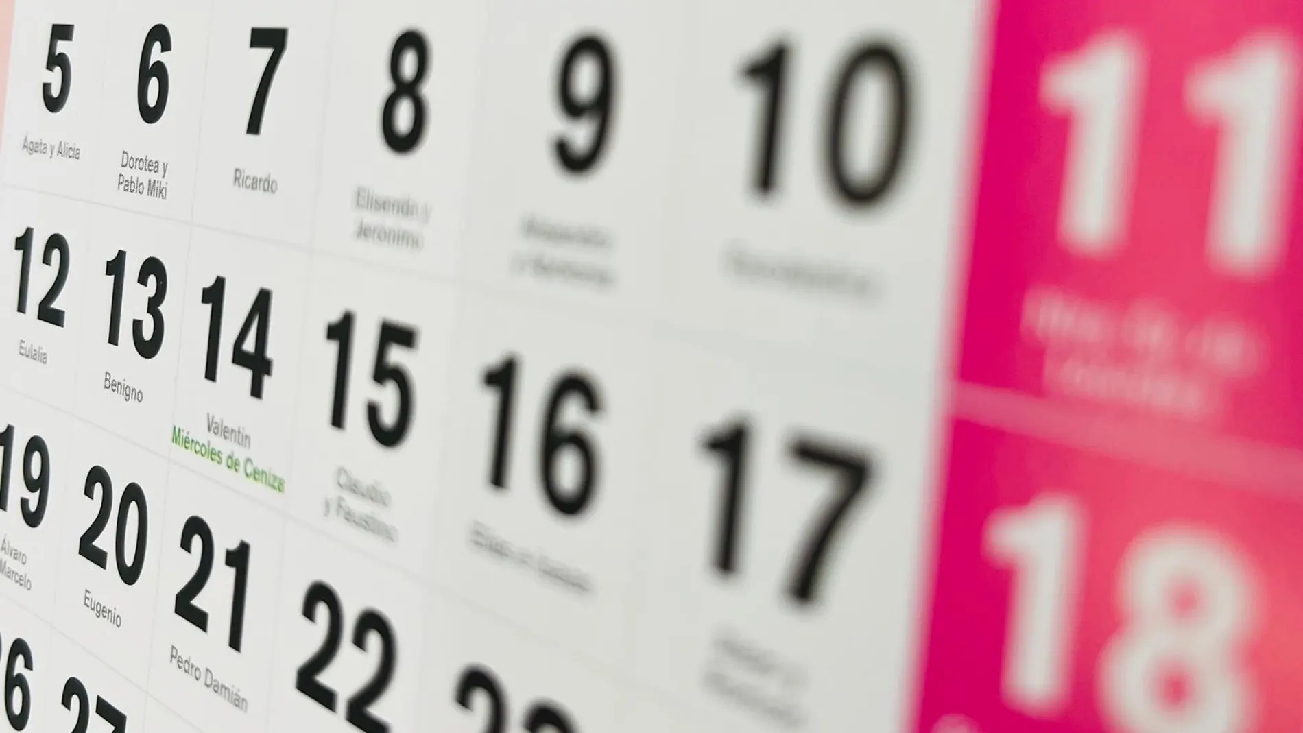 Imagen de archivo de un calendario
