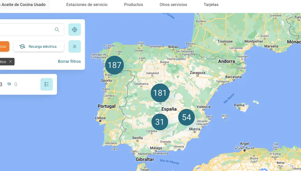 Distribución de las gasolineras con servicio de intercambio de aceite usado