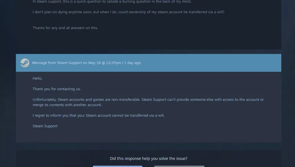 Mensaje soporte Steam