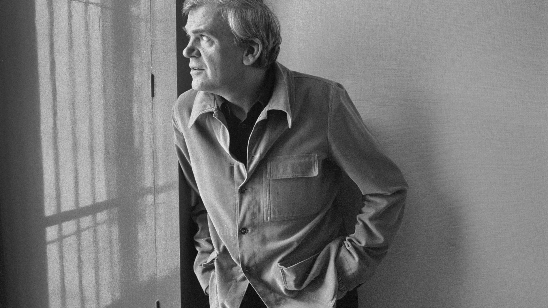 Milan Kundera (born in 1929), Czech writer (deprived of his nationality in 1979) living in France, on April 11, 1979.