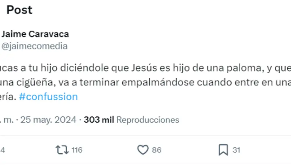 Publicación de Jaime Caravaca en X.