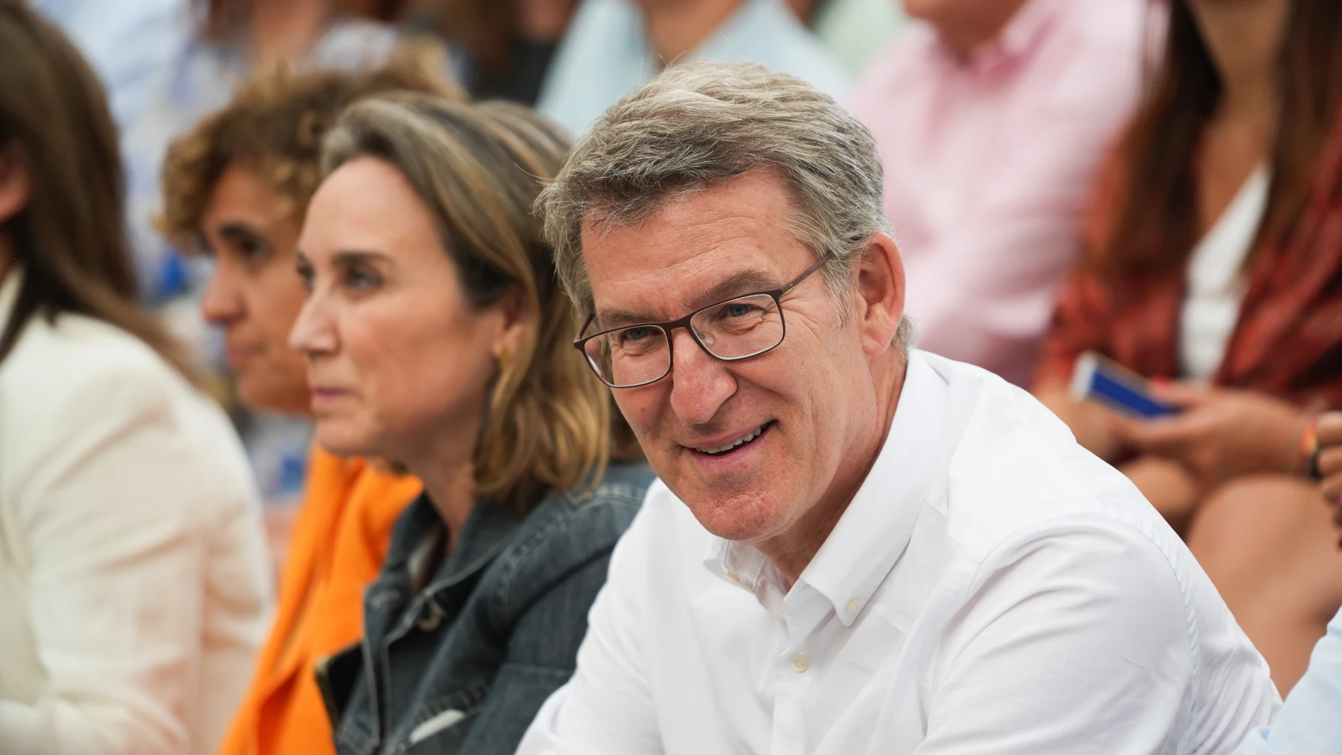 El presidente del PP, Alberto Núñez Feijóo, durante un mitin de cierre de campaña del Partido Popular, en el Auditorio Parque de Cabecera, a 7 de junio de 2024, en Valencia, Comunidad Valenciana (España). Feijóo se ha trasladado al Auditorio Parque de Cabecera de Valencia para poner fin a la campaña electoral de su partido con motivo de las elecciones al Parlamento europeo del próximo 9 de junio. 07 JUNIO 2024;ELECCIONES EUROPEAS;FIN DE CAMPAÑA;ELECCIONES;CAMPAÑA;9J;COMICIOS;CIERRE DE CAMPAÑ...