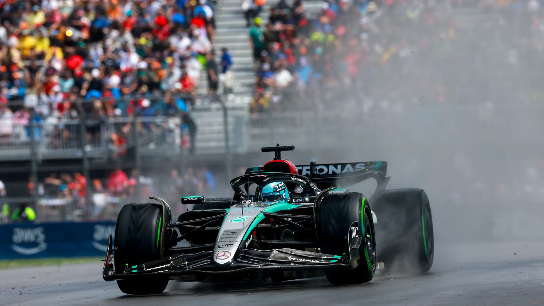 63 RUSSELL George (gbr), Mercedes AMG F1 Team W15, action during the Formula 1 AWS Grand Prix du Canada 2024, 9th round of the 2024 Formula One World Championship from June 07 to 09, 2024 on the Circuit Gilles Villeneuve, in Montréal, Canada - Photo DPPI AFP7 07/06/2024 ONLY FOR USE IN SPAIN