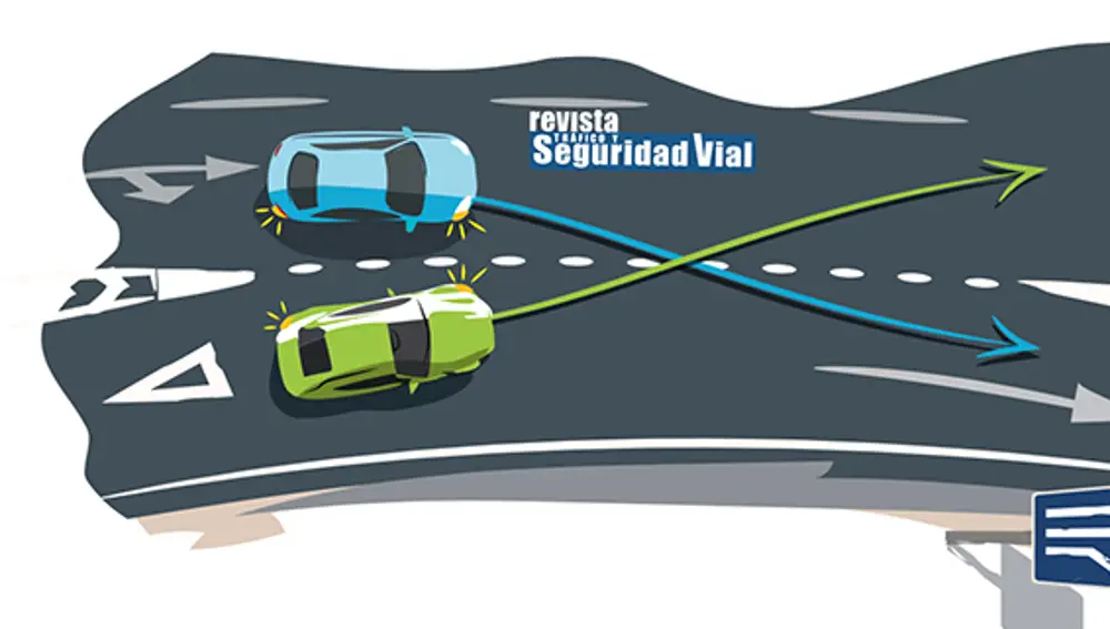 Ilustración que muestra un conflicto de prioridades en un carril trenzado