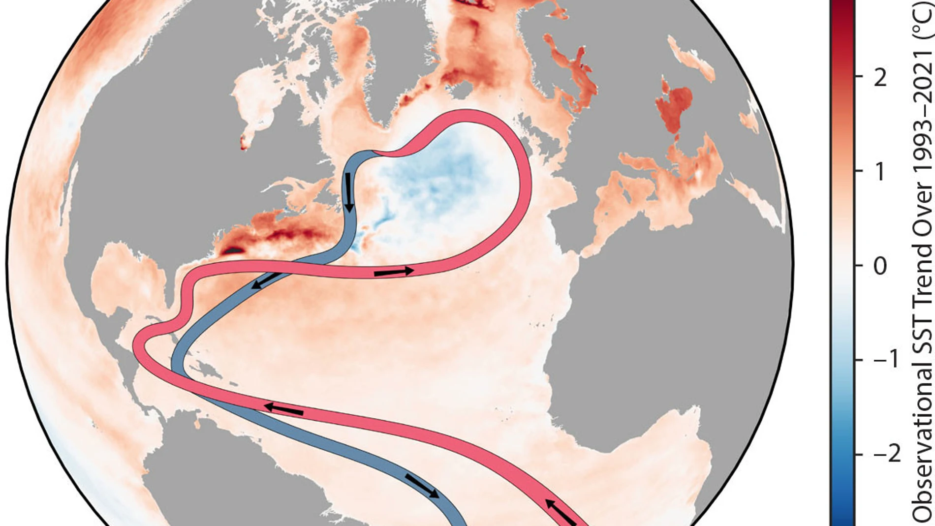 Esquema simplificado de la Circulación Meridional de Inversión del Atlántico (AMOC)