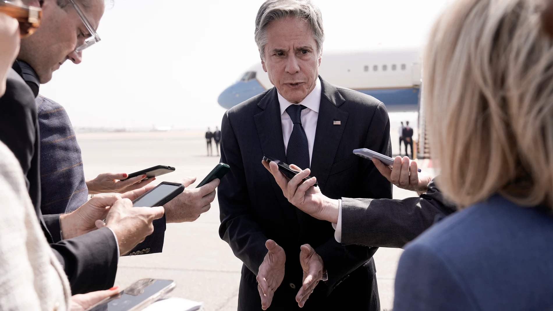 US Secretary of State Antony Blinken, speaks to reporters after his meeting with Egyptian President Abdel-Fattah el-Sissi, at Cairo airport, Egypt, Monday, June 10, 2024. (AP Photo/Amr Nabil, Pool)