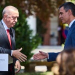 El presidente del Gobierno, Pedro Sánchez y su homólogo turco, Recep Tayyip Erdogan, durante una reunión de 