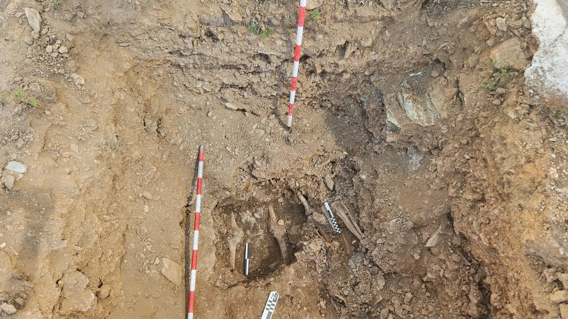 Parte de restos hallados en la fosa del cementerio de Valverde del Camino, dentro de los trabajos realizados en base a la Ley de Memoria Democrática. AYUNTAMIENTO DE VALVERDE DEL CAM 13/06/2024