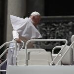 Pope Francis leaves at the end of his weekly general audience in St. Peter's Square, at the Vatican, Wednesday, June 12, 2024. 