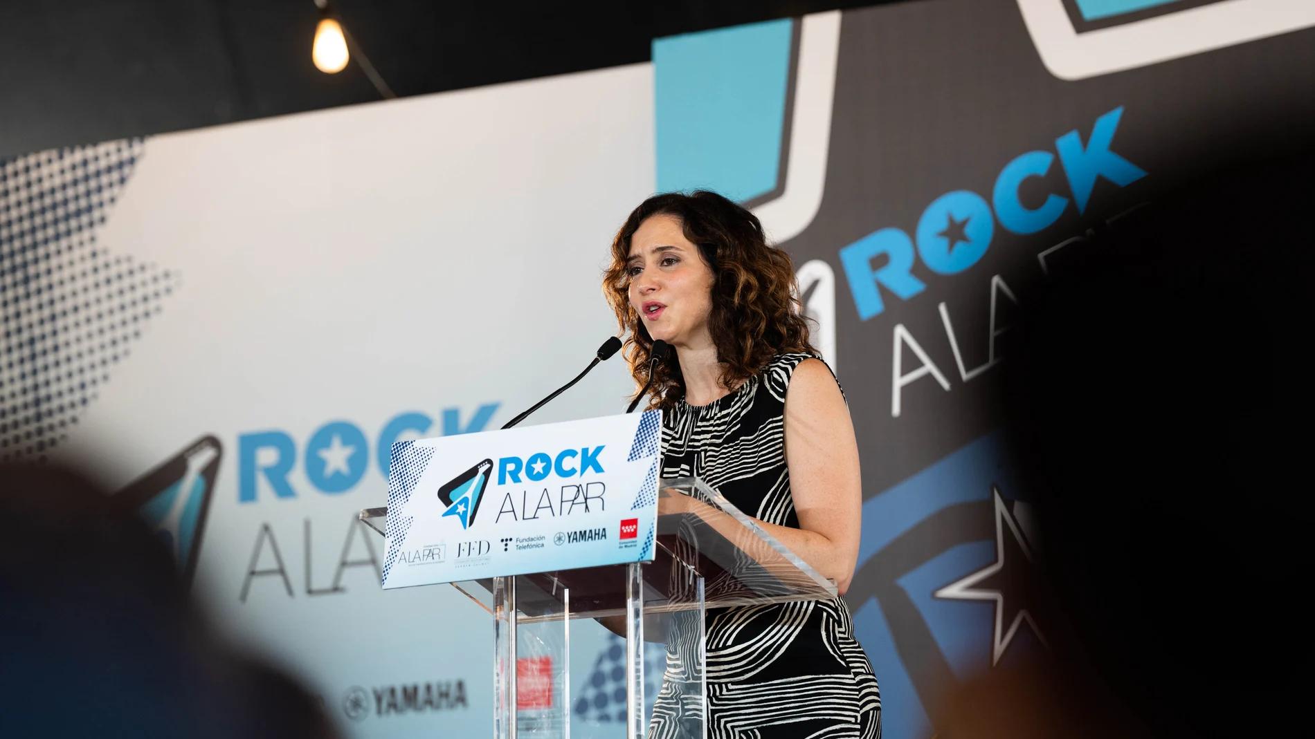 La presidenta de la Comunidad de Madrid, Isabel Díaz Ayuso, interviene durante la presentación del proyecto Rock A LA PAR, de la Fundación A LA PAR, a 14 de junio de 2024, en Madrid (España). El objetivo de la fundación es la inclusión de personas con discapacidad intelectual en el ámbito musical profesional.14 JUNIO 2024;AYUSO;PRESENTACIÓN;PROYECTO;ROCK A LA PAR;MADRIDMatias Chiofalo / Europa Press14/06/2024