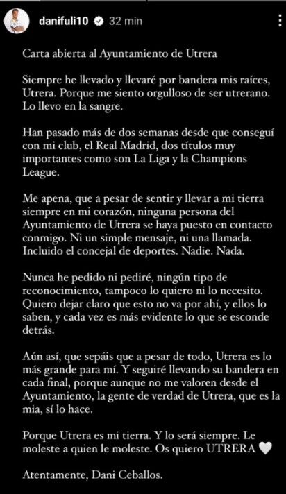 La carta de Dani Ceballos a Utrera