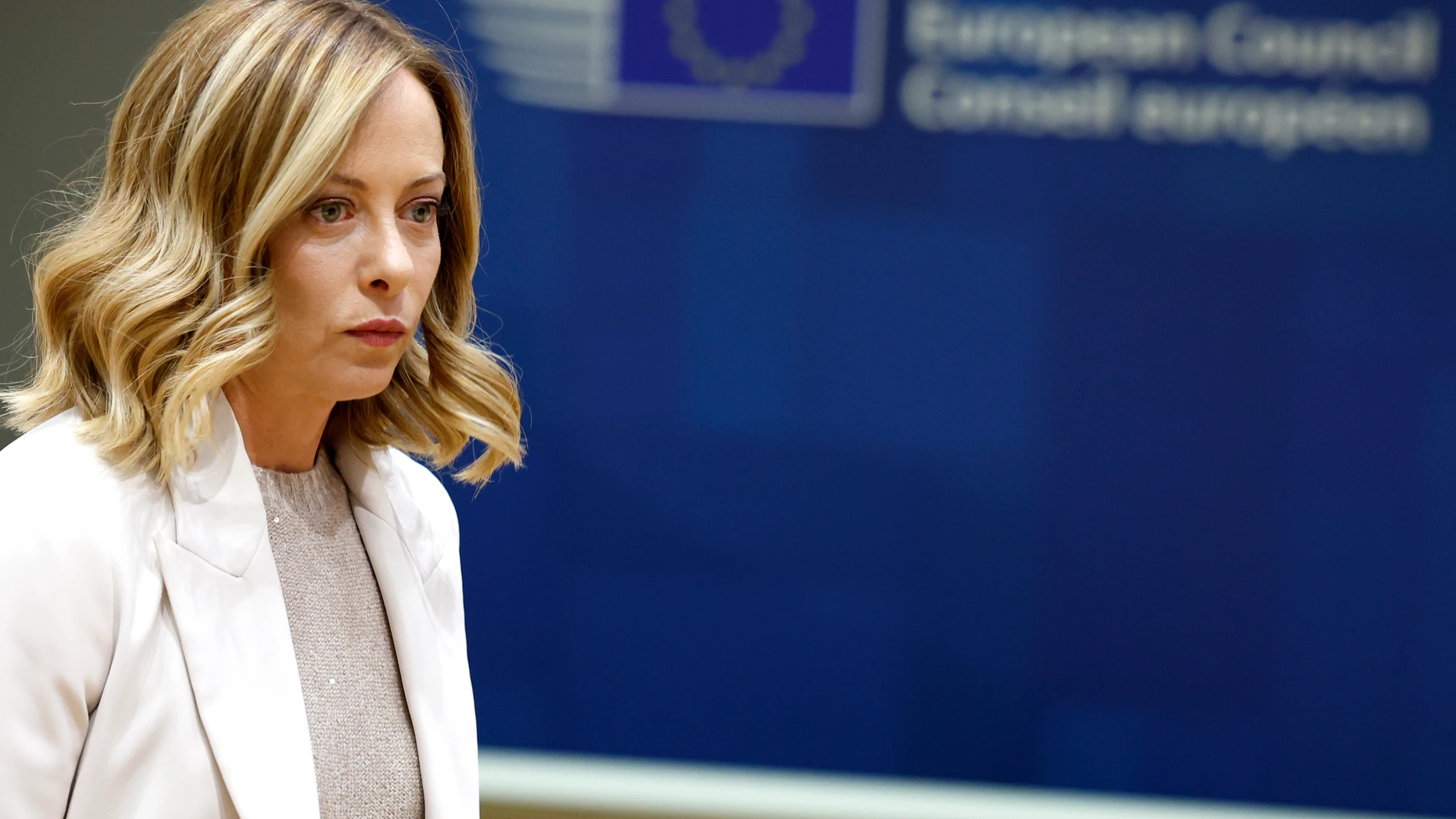 Italy's Prime Minister Giorgia Meloni arrives for a round table meeting at an EU summit in Brussels, Monday, June 17, 2024. The 27 leaders of the European Union gather in Brussels on Monday evening to take stock of recent European election results and begin the fraught process of dividing up the bloc's top jobs, but they will be playing their usual political game with a deck of reshuffled cards. (AP Photo/Geert Vanden Wijngaert)