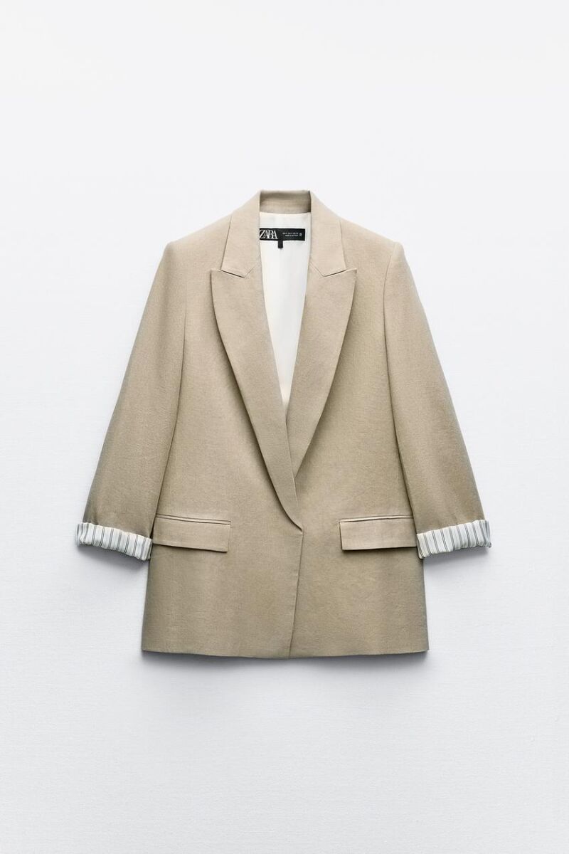 Blazer abierta con manga remangada lino