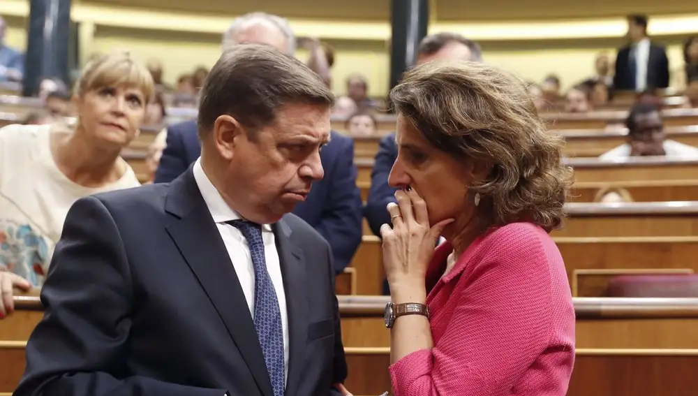 Teresa Ribera y Luis Planas, durante un pleno del Congreso de los Diputados.