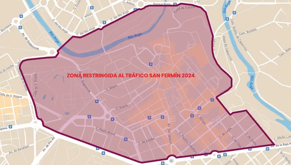 Zona restringida al tráfico durante las Fiestas de San Fermín 2024