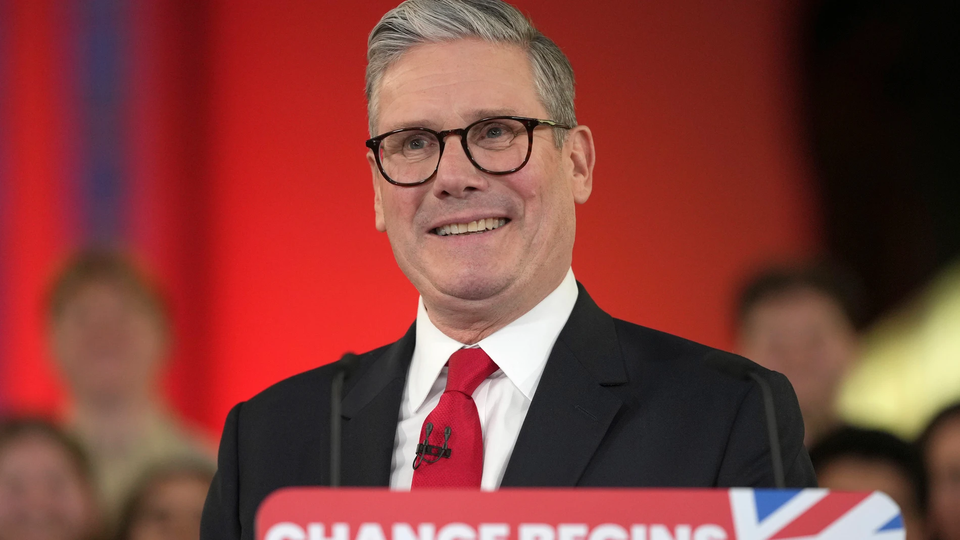 FILE - Labour Party leader Keir Starmer smiles as he speaks to his supporters at the Tate Modern in London, Friday, July 5, 2024. After a few hours of sleep to shake off a night of celebration and an audience with the king, Keir Starmer will step through the front door of 10 Downing St. for the first time as prime minister on Friday. (AP Photo/Kin Cheung, File)